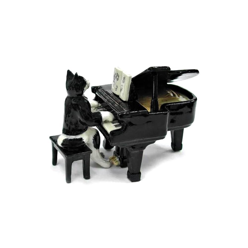 Northern Rose Musician Cat with Grand Piano- Miniature Porcelain Figurine