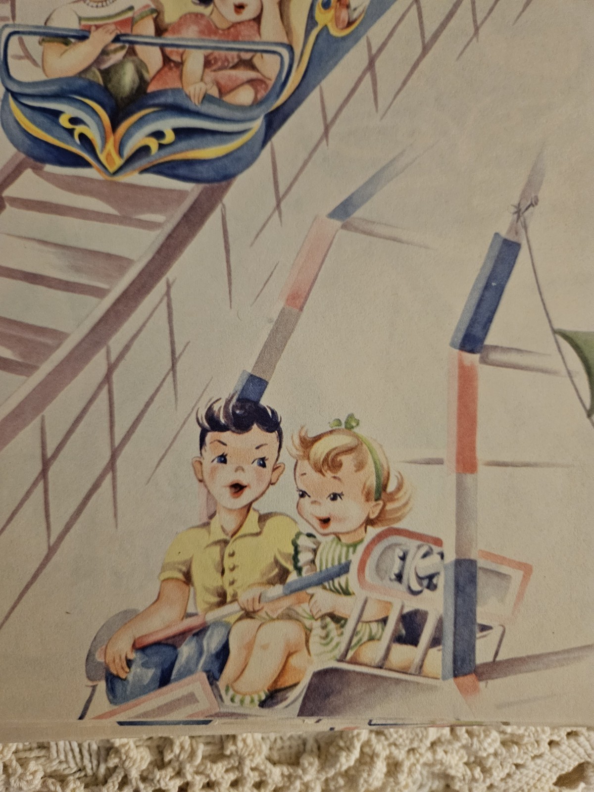 Vtg 50's Amusement Park Gift Wrap 3 Pcs NOS Unused Old Stock Ephemera RETRO