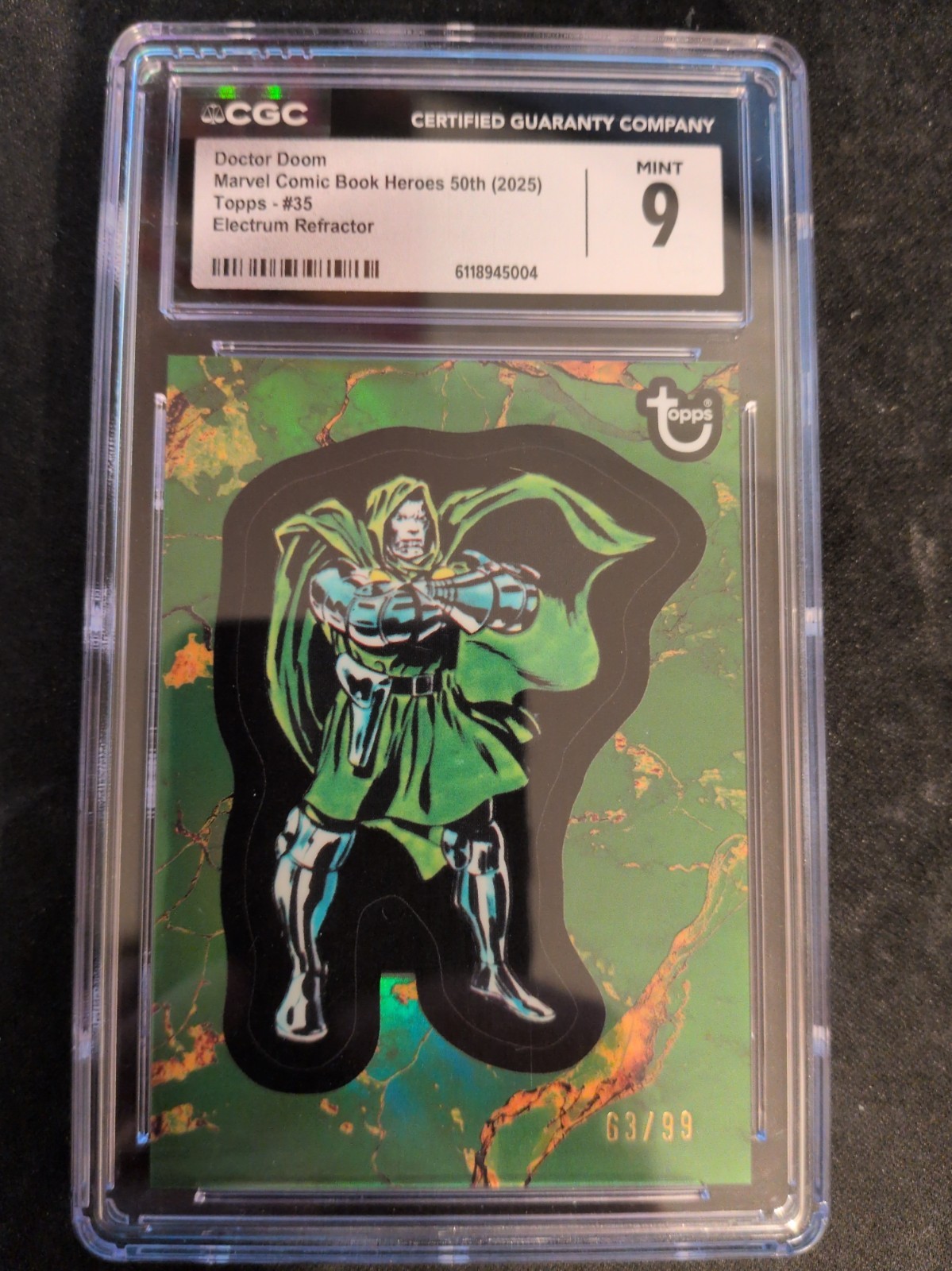 2025 Topps Marvel 1976 Comic Book Heroes Doctor Doom #35 Green Refractor /99