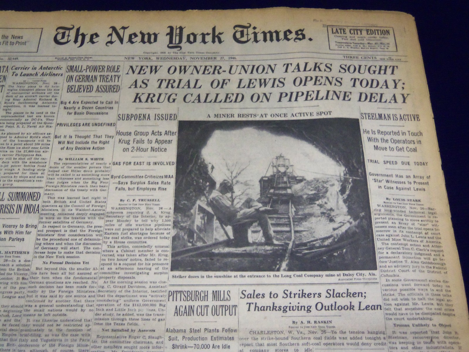 1946 NOVEMBER 27 NEW YORK TIMES - TRIAL OF LEWIS OPENS TODAY - NT 831