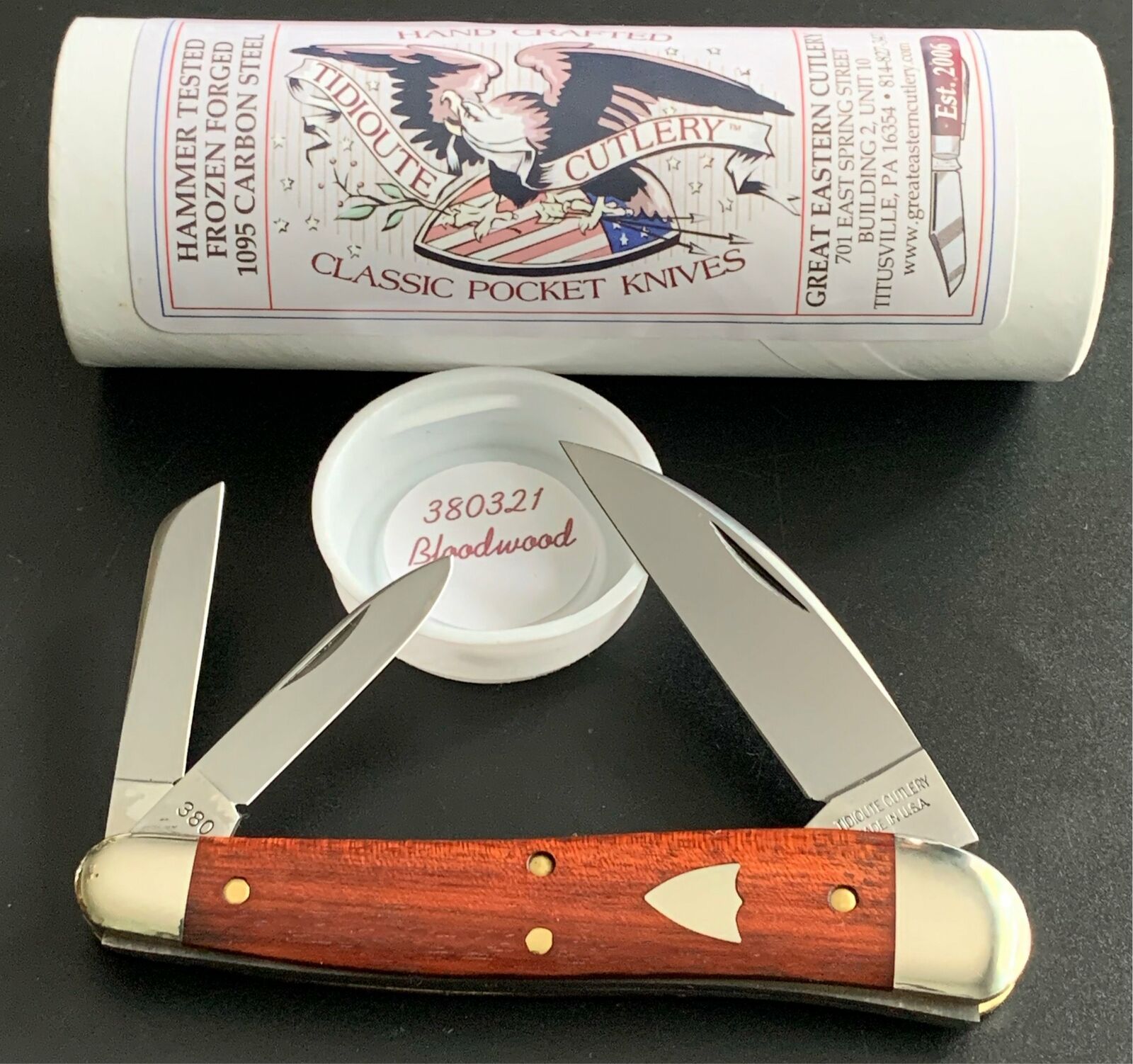 NEW GEC / Great Eastern Cutlery #38 Tidioute, English Whittler Bloodwood 380321