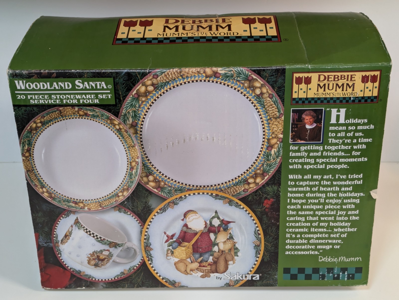 Debbie Mumm Woodland Santa 20 Piece Serving Set, Excellent Condition, Complete