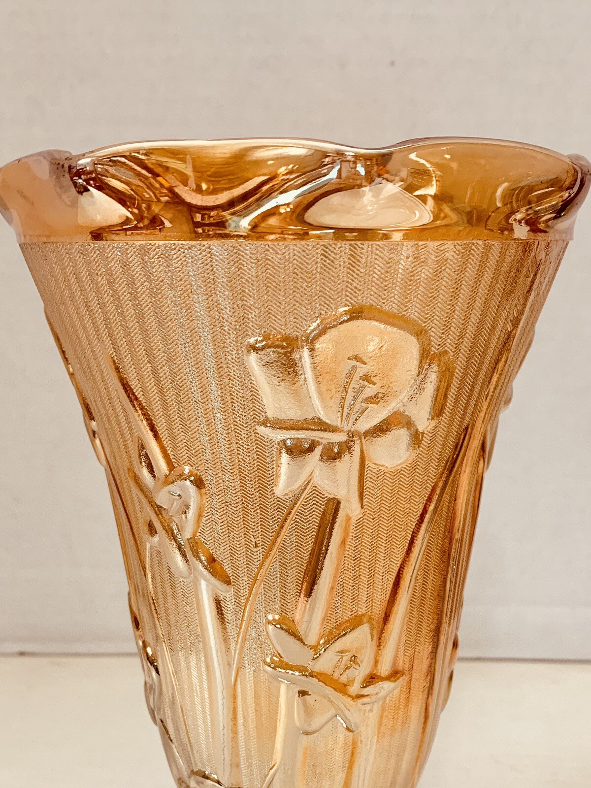 Iris & Herringbone Marigold Tall Footed Vase Jeanette Glass 9\