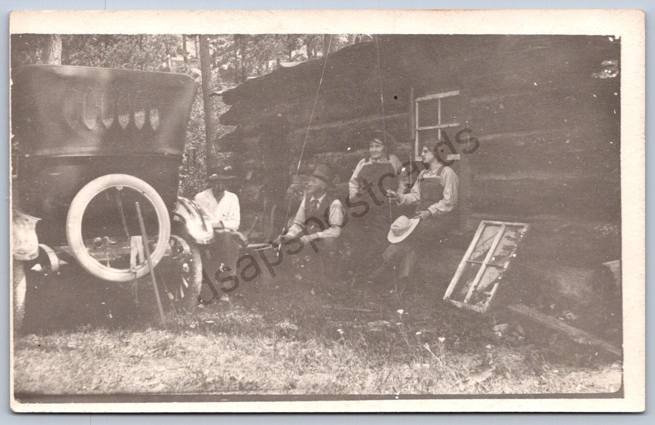 K46/ Black Hills South Dakota Postcard RPPC c1910 Fishing Men Cabin 92