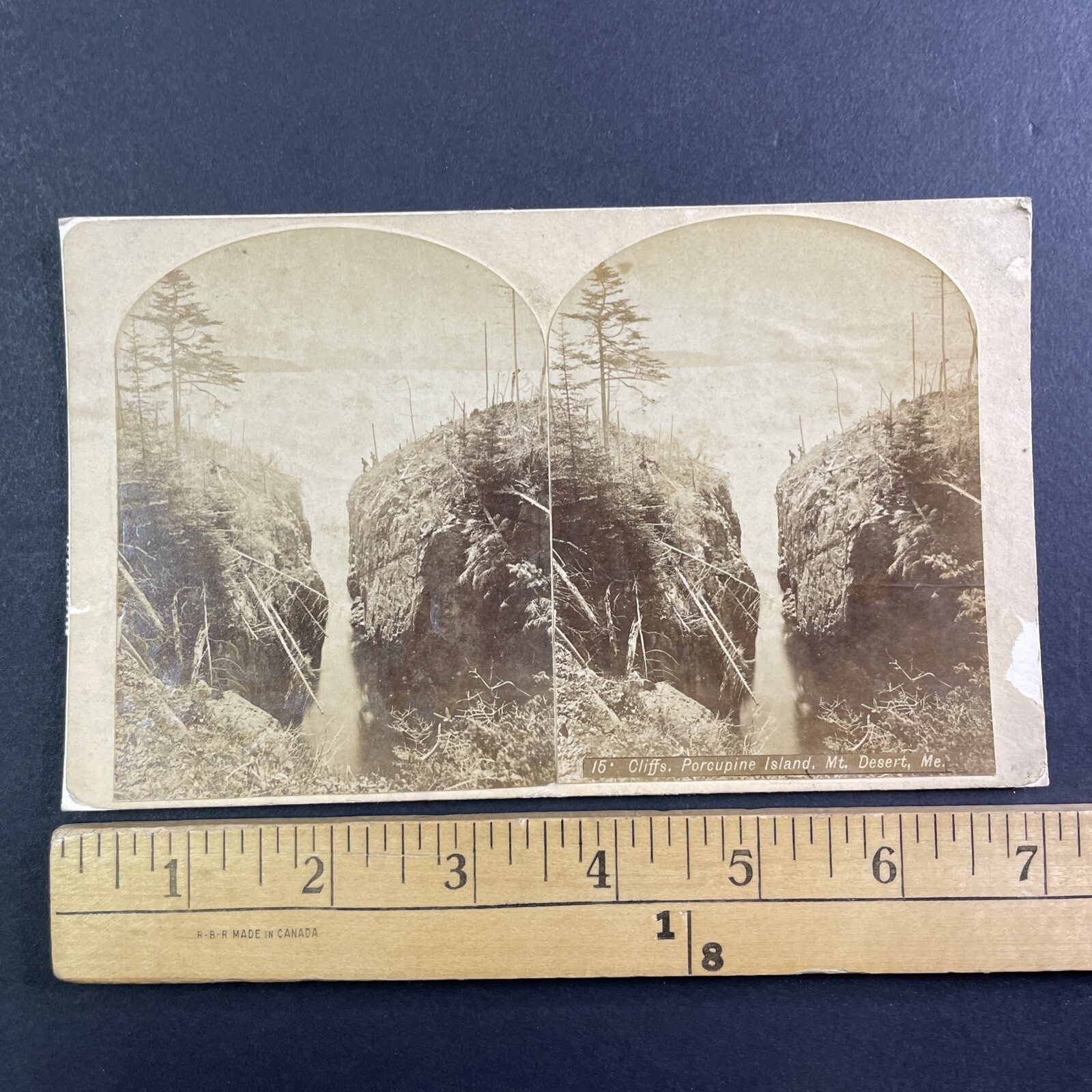Cliffs Porcupine Island Stereoview Mt. Desert Maine 1870s Waterfall Nature