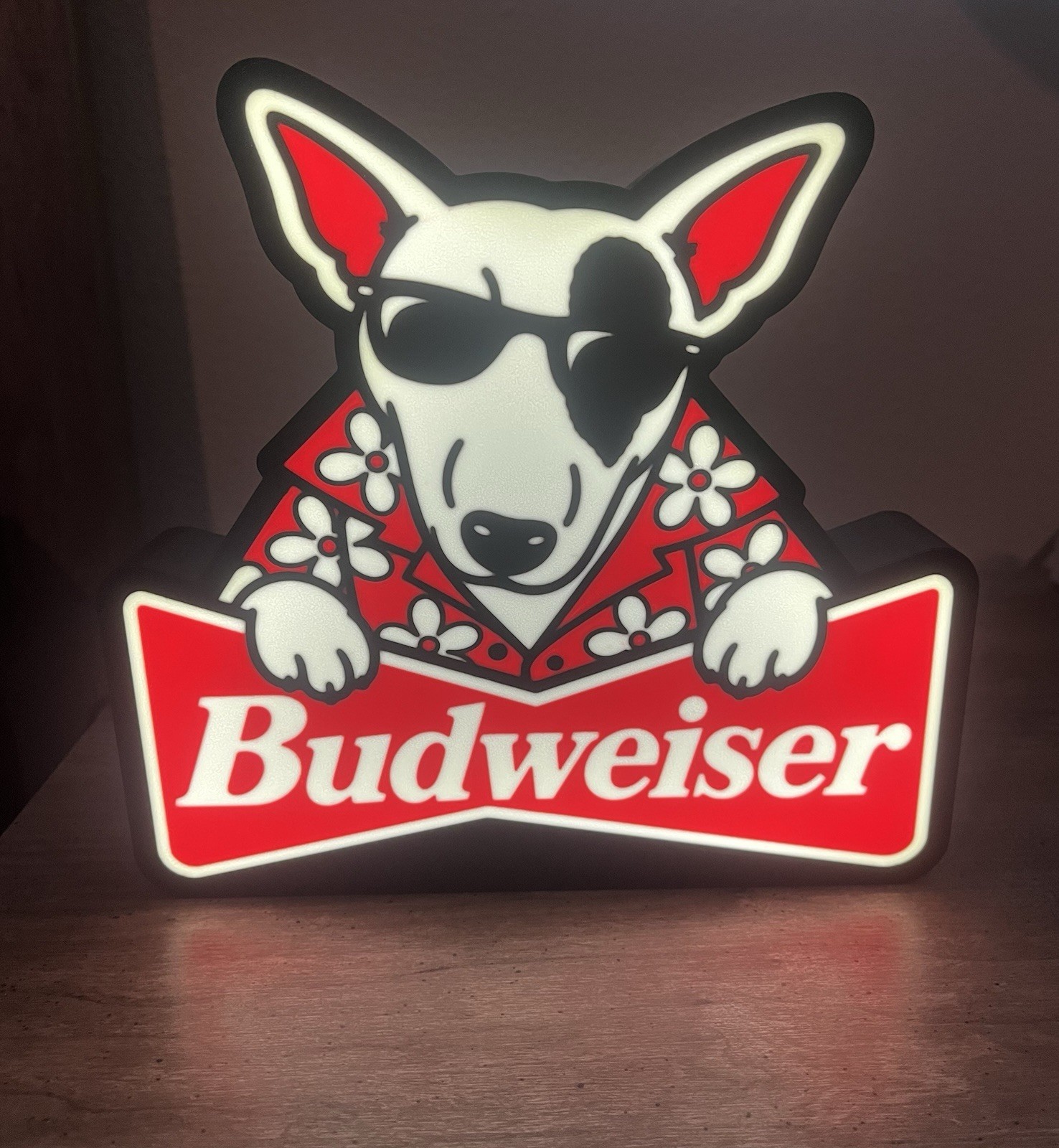 Budweiser Spuds MacKenzie 3D Printed LightBox Desk Sign - LED Bar Decor Budweiser Spuds MacKenzie 3D Printed LightBox Desk Sign - LED Bar Decor