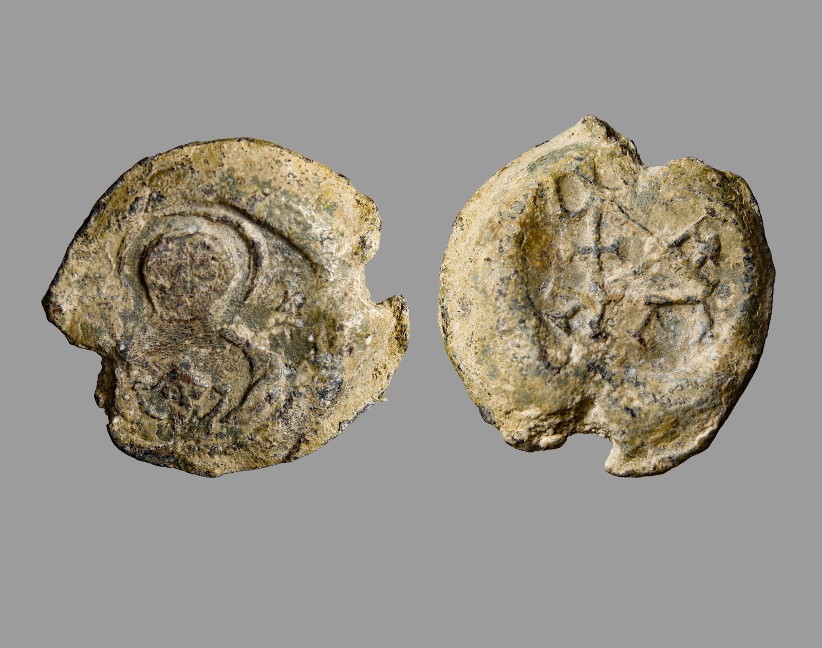 Crusader Lead Seal Kingdom Of Jerusalem Facing Bust And Cross 28mm Rare Artifact