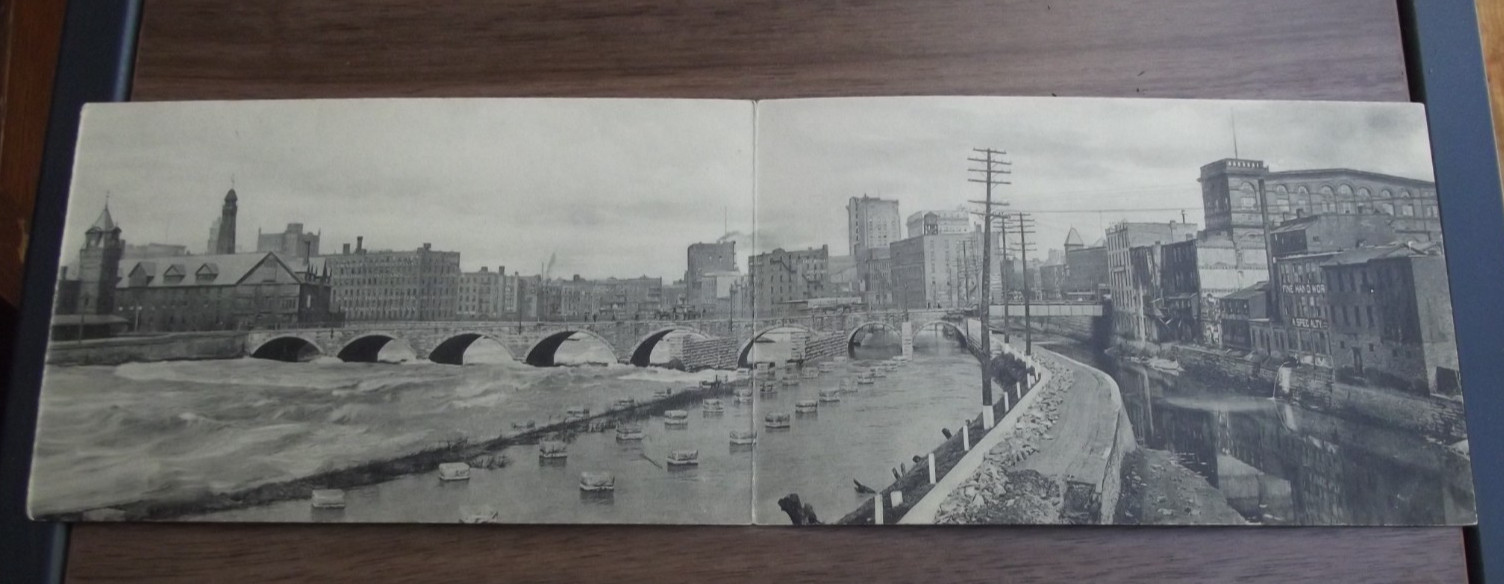 Vintage B/W Elongated Print-Erie Canal Aqueduct-Buildings in Rochester-New York