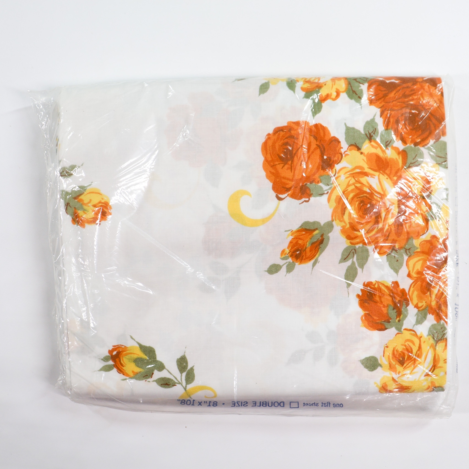 Vtg Pepperell Full Flat Bed Sheet Yellow Gold Florals Flowers NIP 1970s Fabric