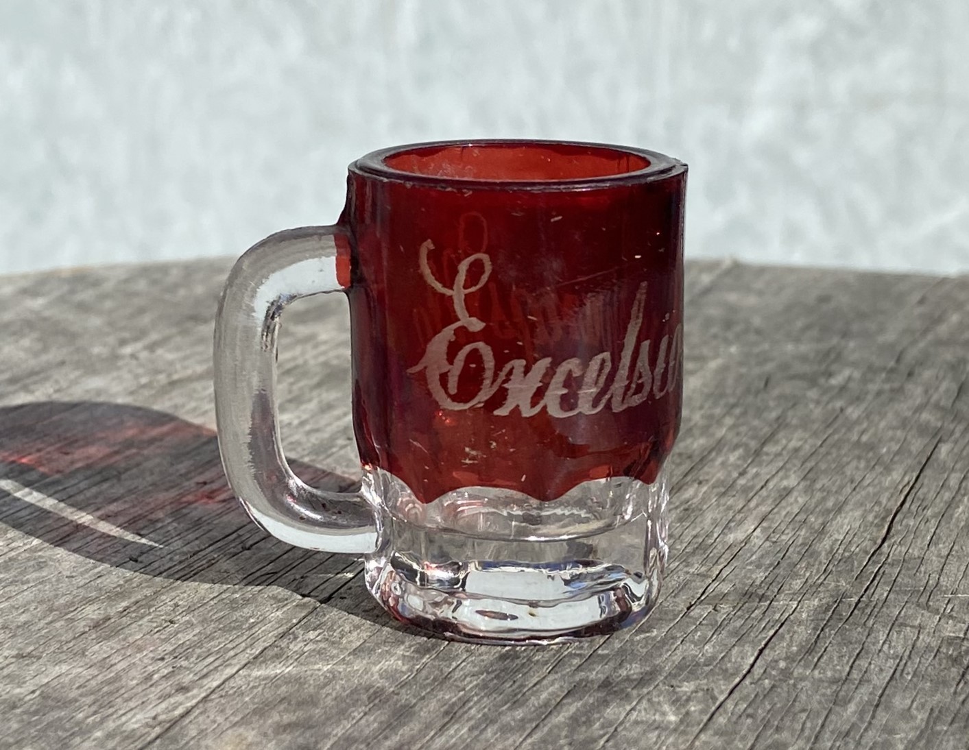 Antique Ruby Red Missouri Souvenir Shot Glass Miniature Mug Excelsior Springs MO