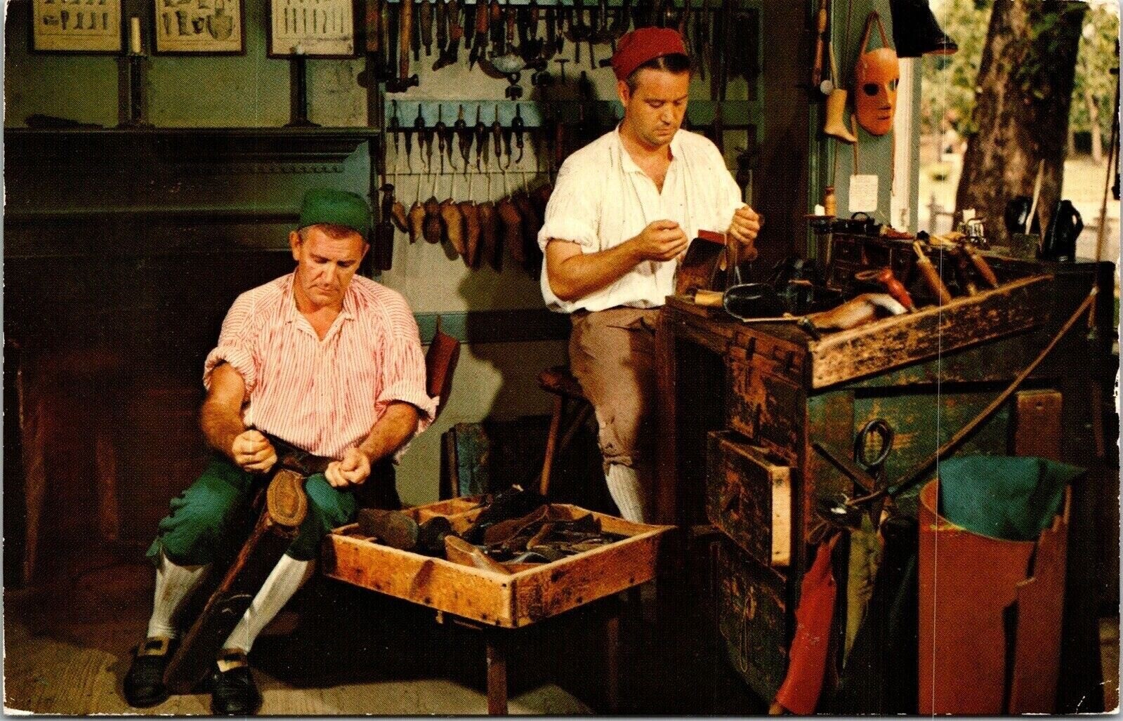 Boot Shoemakers Shop Williamsburg Virginia VA Postcard PM Cancel WOB Note Mirro