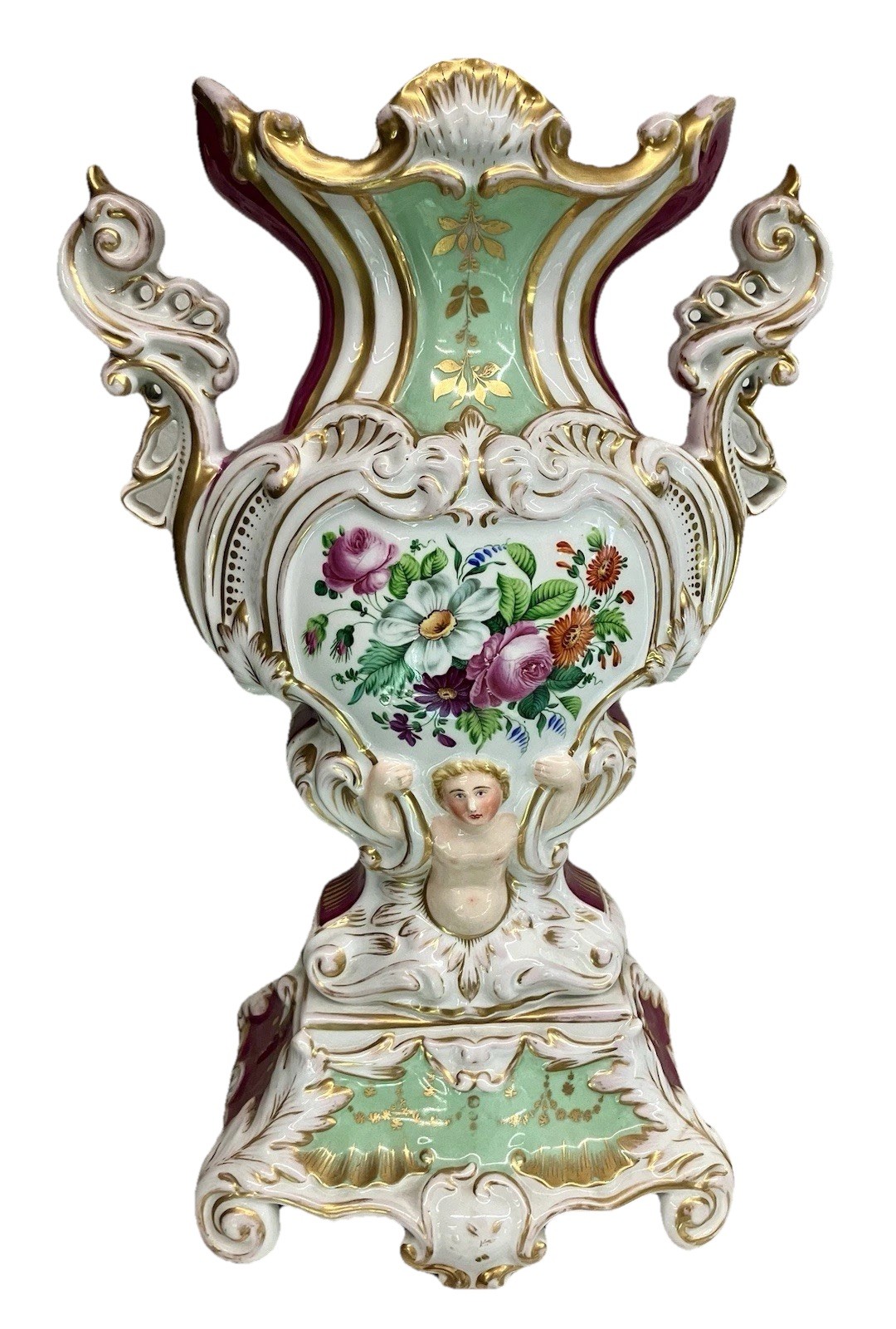 Excellent Lg. Antique Rococo Style Figural Vase Hand Painted Porcelain L&H