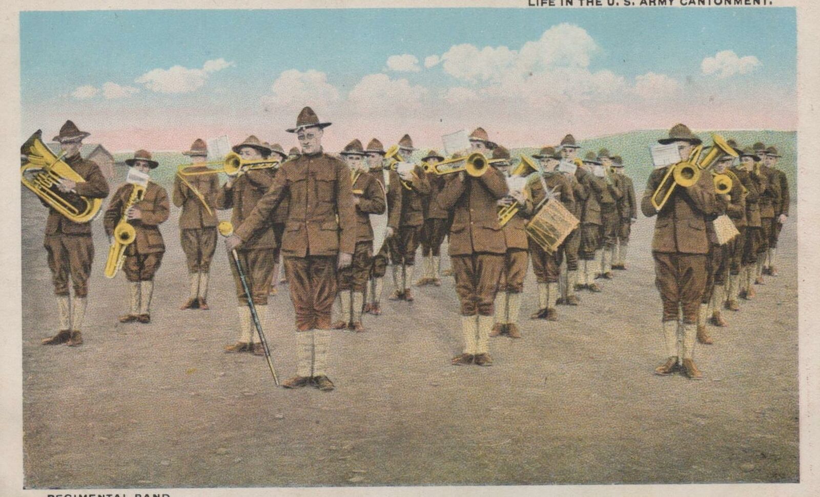 Military Postcard Life in the US Army Cantonment Regimental Band 