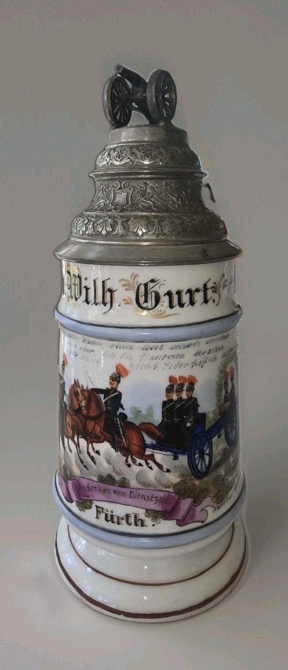 Imperial German Artillery Regiment Porcelain Lithophane Roster Stein 1896/98