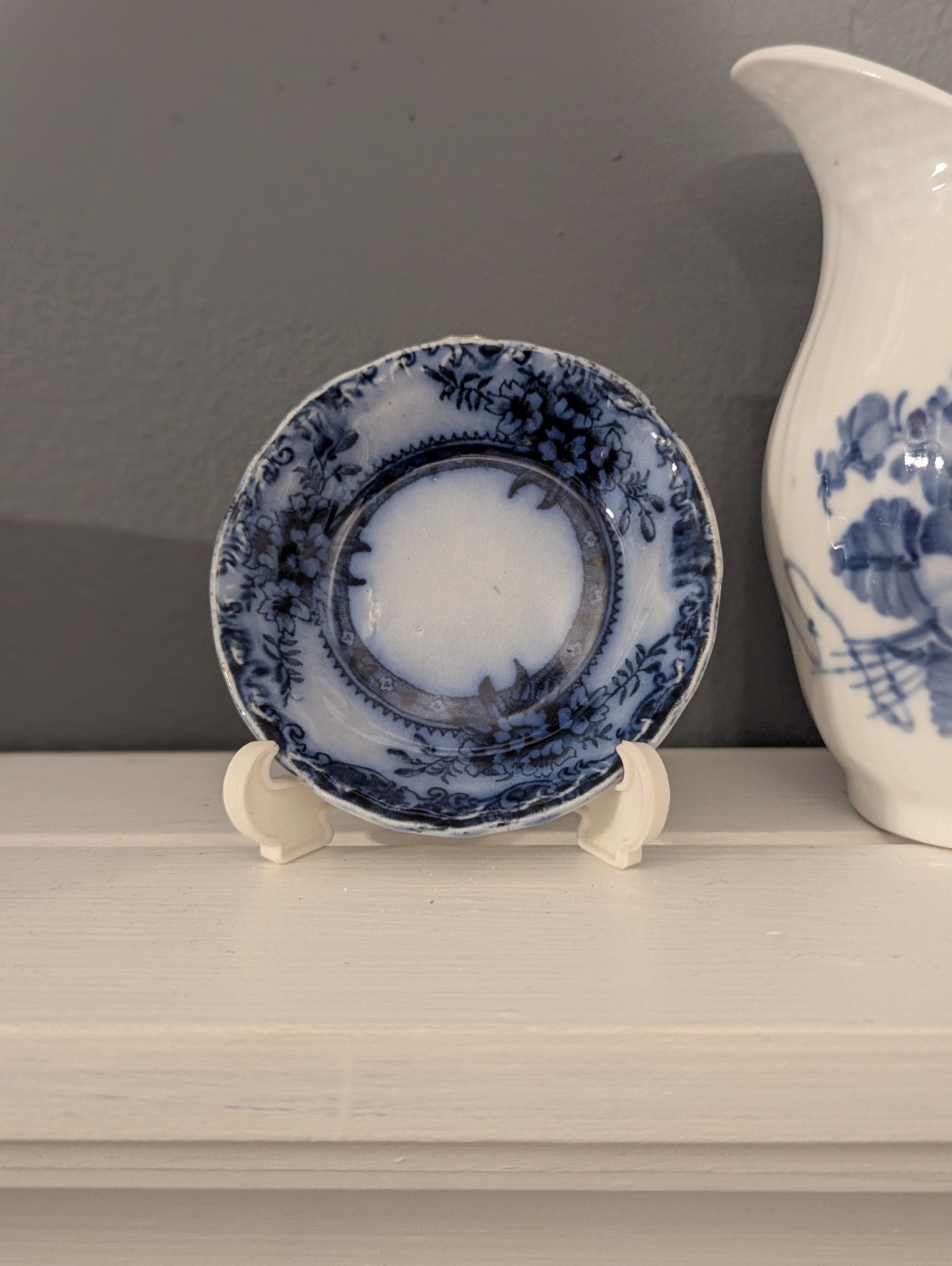 VERY RARE Antique Flow Blue Butter Pat - Plymouth by New Wharf Pottery 1891-1894