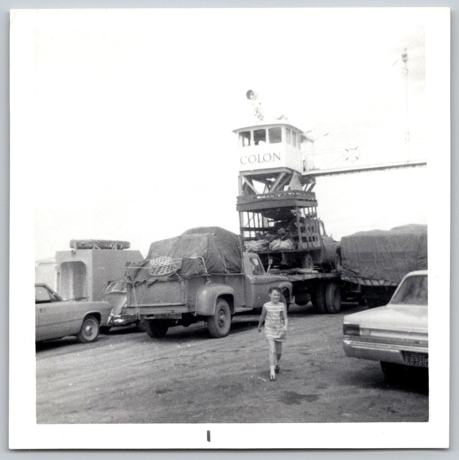 COLON Panama Port Trucks Child 1960s Snapshot Photograph Transportation