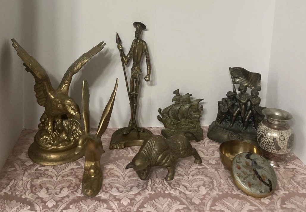Collection brass figurines with large Heavy Eagle Don Quijote and More 15 Pounds
