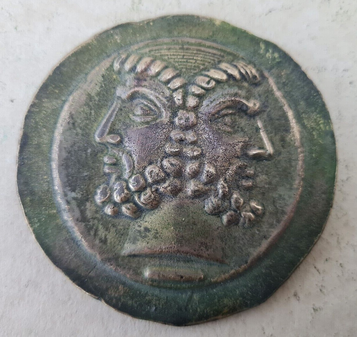 Head of Janus  Roman Style Handmade Bronze  Vintage Antique Look  225–217 BC