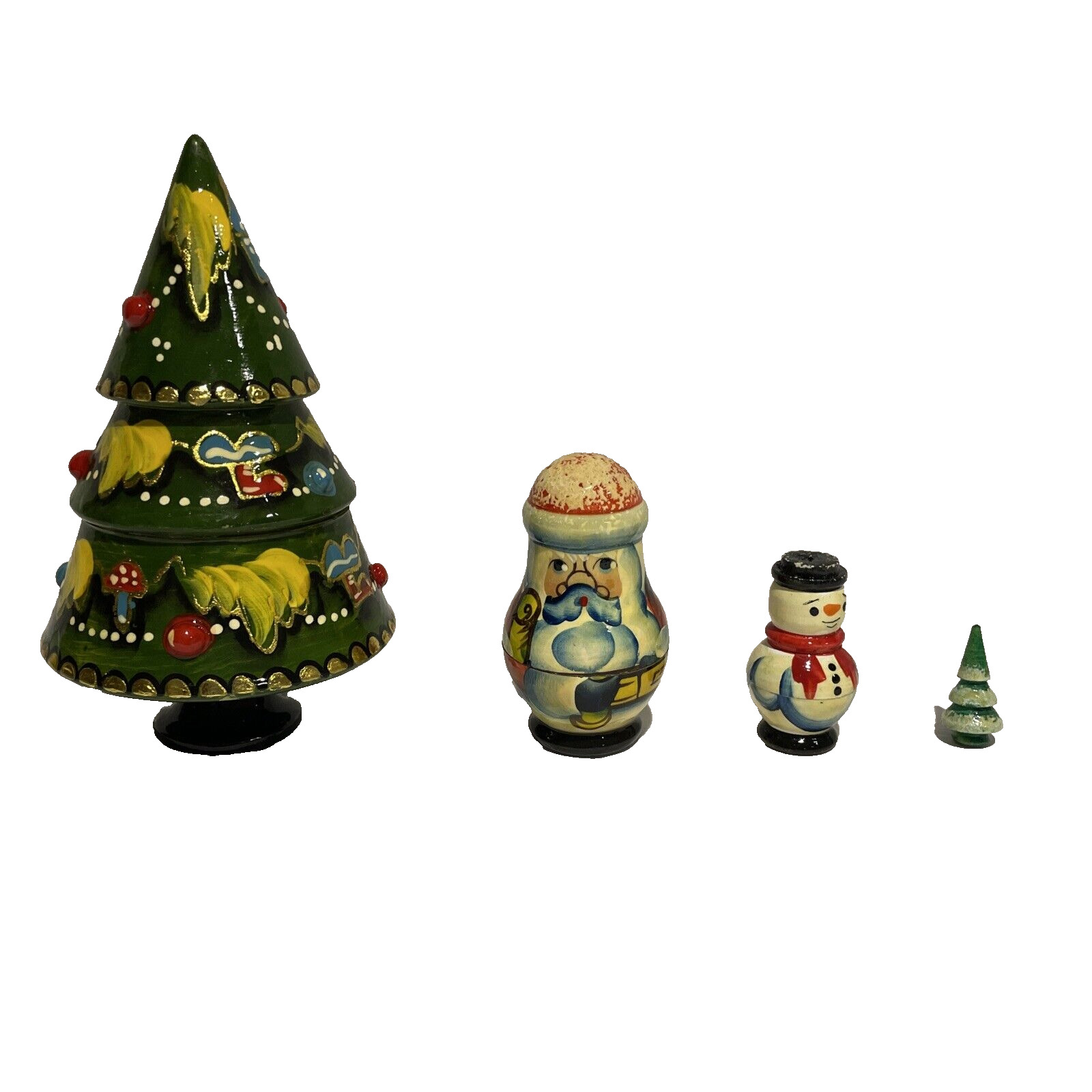 Matryoshka Decor Russian Nesting Dolls Christmas Tree Santa Snowman Tree 4 PCS