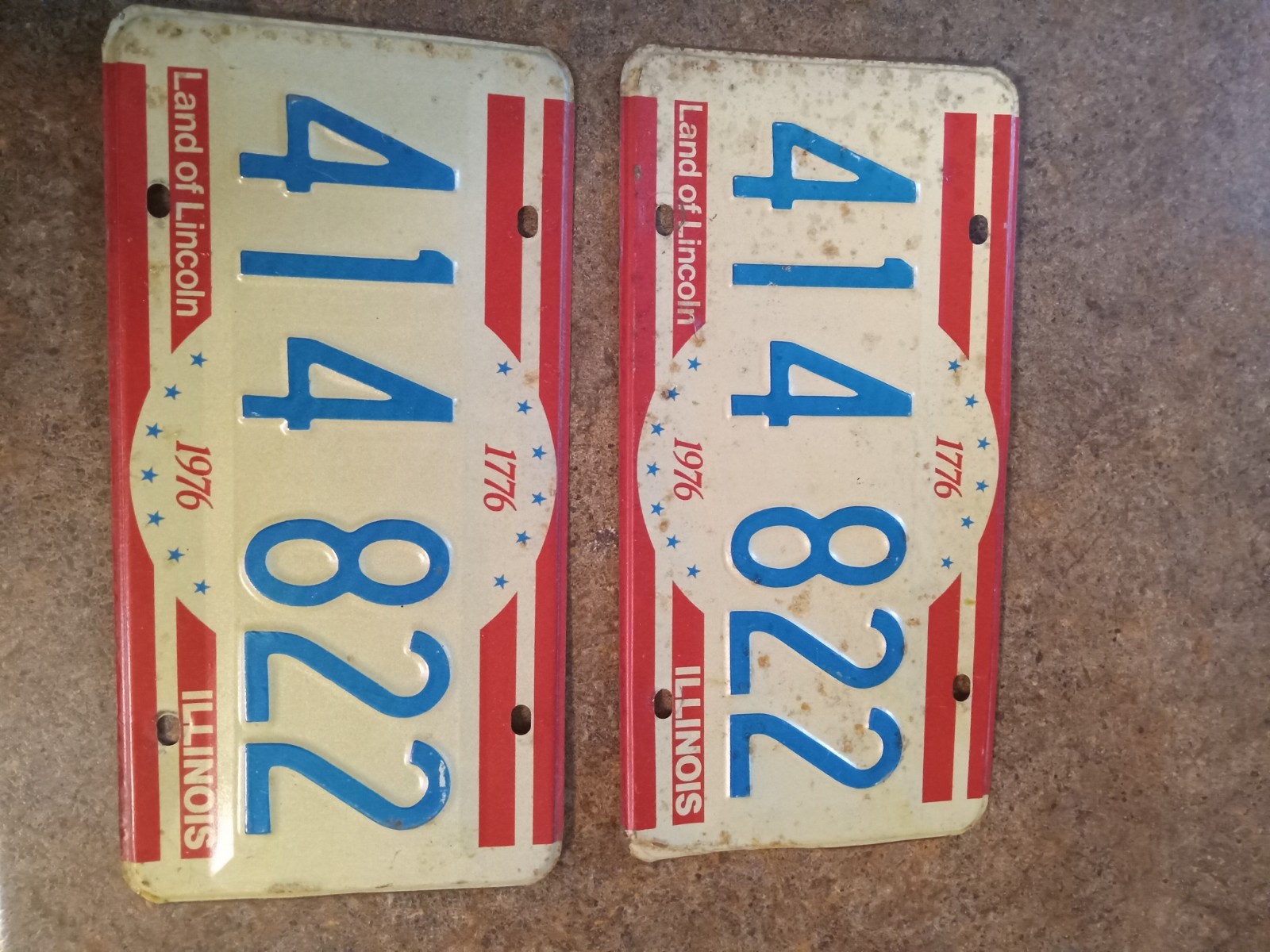 Vintage 1976 Illinois Bicentennial License Plate PAIR Matched Set Land of Lincol