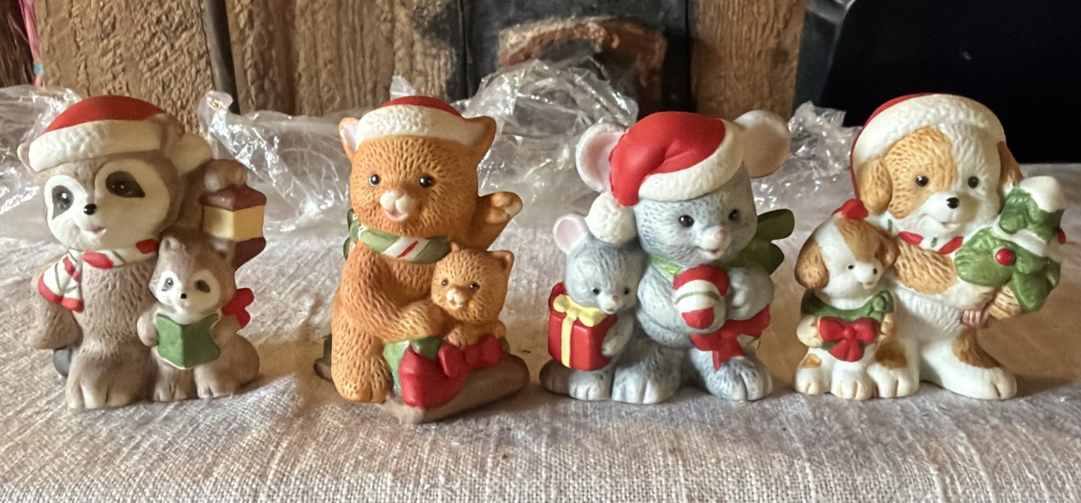 Christmas Figures Animal Pairs Porcelain Set Of 4 HomCo