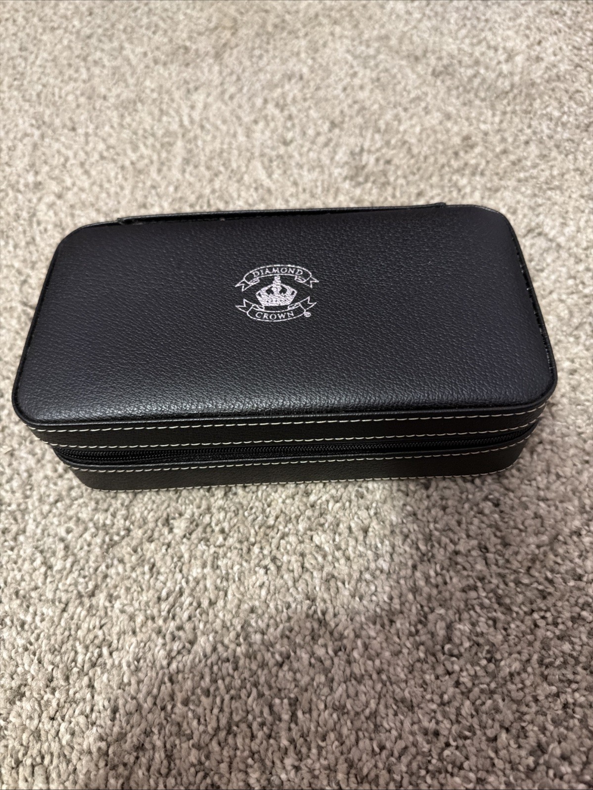 Diamond Crown Black Leather Cigar Holder Case 3 Capacity Pristine
