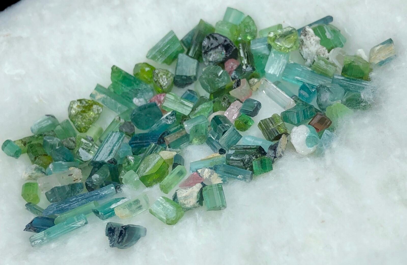 Natural Afghanistan Tourmaline Rough Crystal Lot | Mixed Color Small Crystals