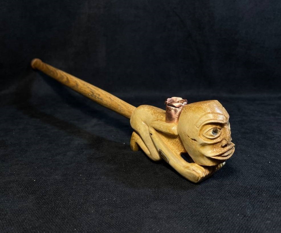 Northwest Coast Shaman Tool with Shell Inlay Replica, Northern Cultures Art Northwest Coast Shaman Tool with Shell Inlay Replica, Northern Cultures Art