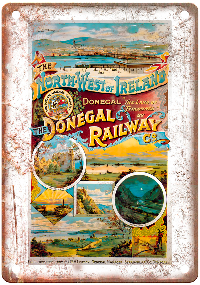 1910 Vintage Donegal Northwest Ireland Railroad Retro Look Metal Sign ZL248 1910 Vintage Donegal Northwest Ireland Railroad Retro Look Metal Sign ZL248