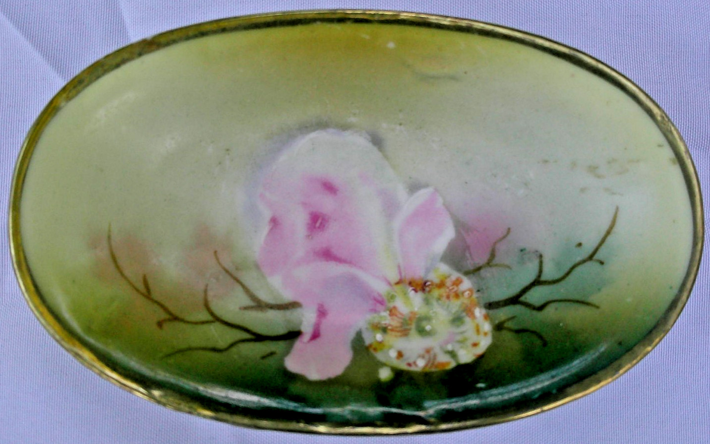 Vintage Hand Painted Germany Porcelain Trinket Dish Pink Flower Gold Trim