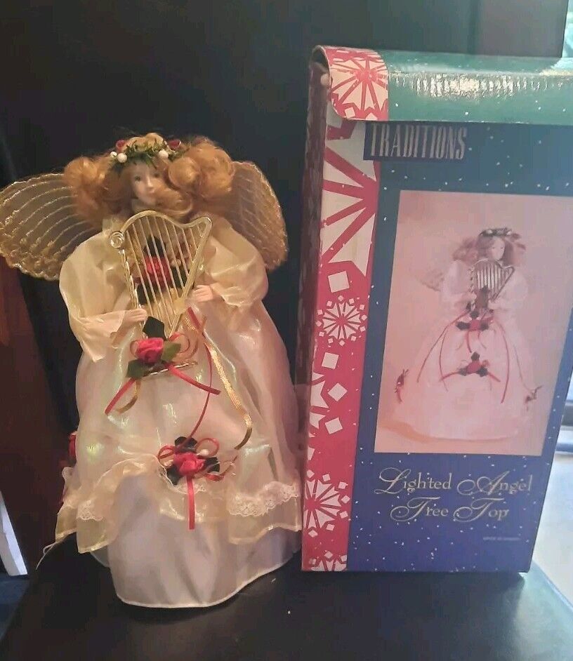 Angel Christmas Traditions Tree Topper Light Up Vintage In Box