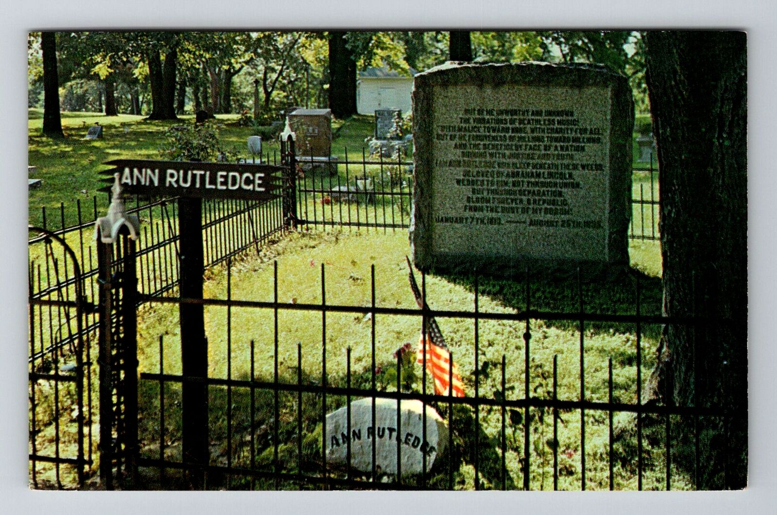Petersburg IL-Illinois, Grave Of Ann Rutledge, Antique Vintage Souvenir Postcard