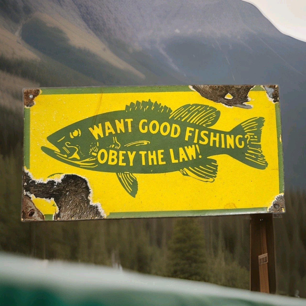 Vintage Want Good Fishing Porcelain Sign Obey The Law Common Wealth Pennsylvania