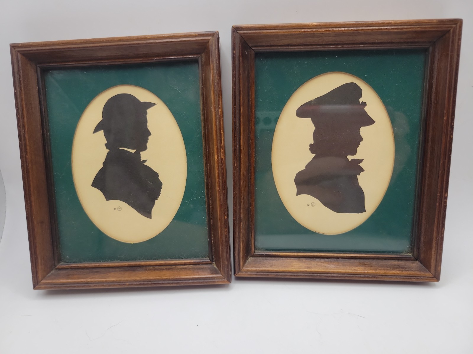 2 Vintage Sidney Z. Luccas Hand Cut Silhouettes MattedGreen Framed About 1930-50 2 Vintage Sidney Z. Luccas Hand Cut Silhouettes MattedGreen Framed About 1930-50