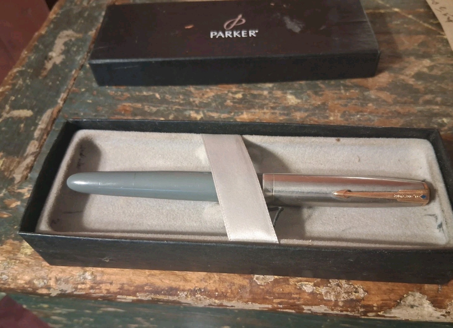 Vintage 1940s Parker 51 Fountain Pen Dove Gray Blue Diamond Clip & Original Box