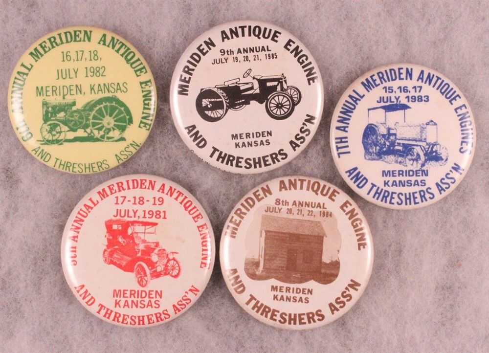 Antique Tracker - Engine Show Badges, Meriden, KS 1980's (5 pieces)