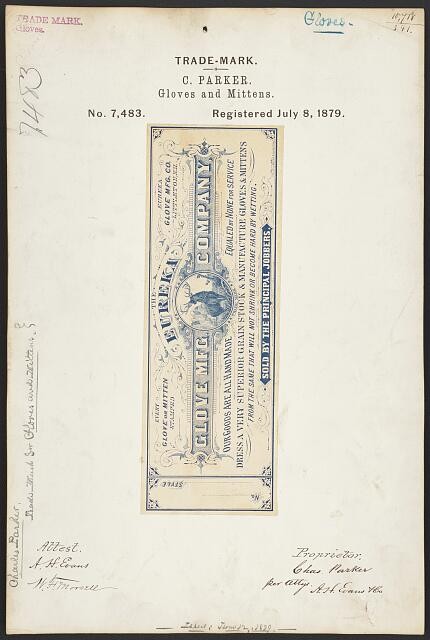 Photo:C Parker Eureka Glove Mfg Co Trademark Gloves Mittens 1879