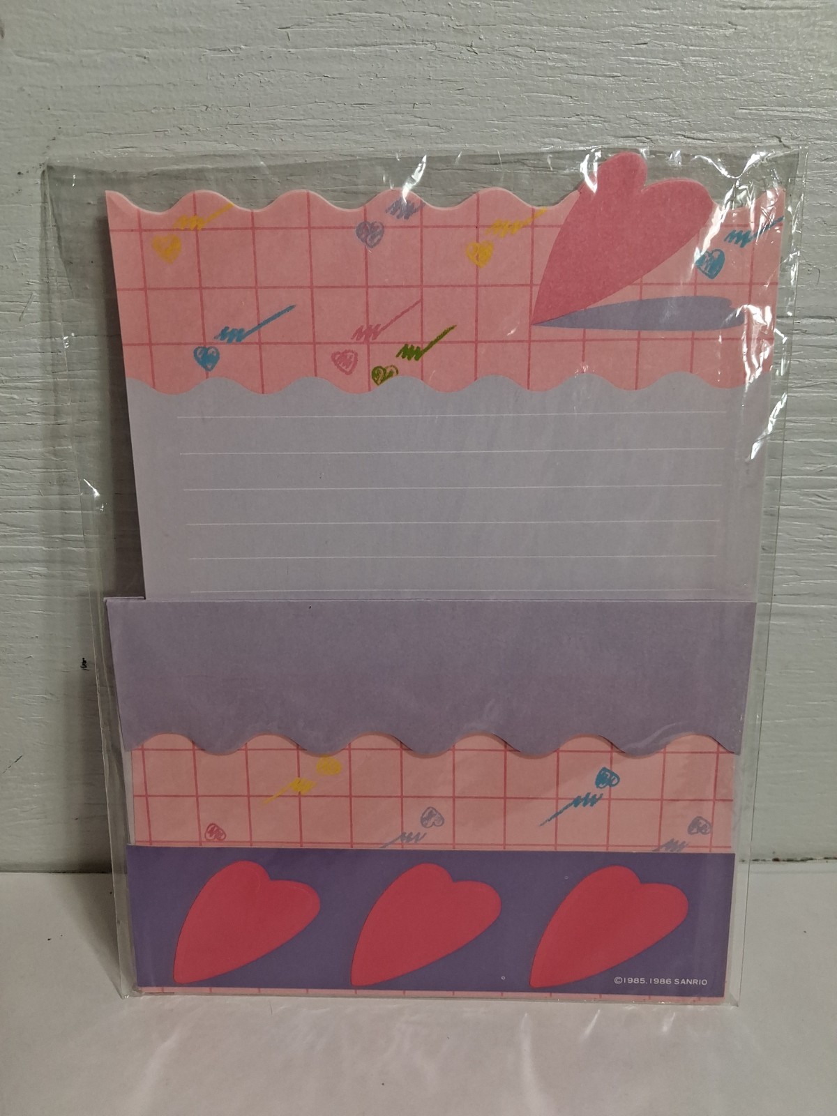 Vintage 1986 Sanrio Hearts Mini Stationery Set Sheets Envelopes Stickers *RARE*