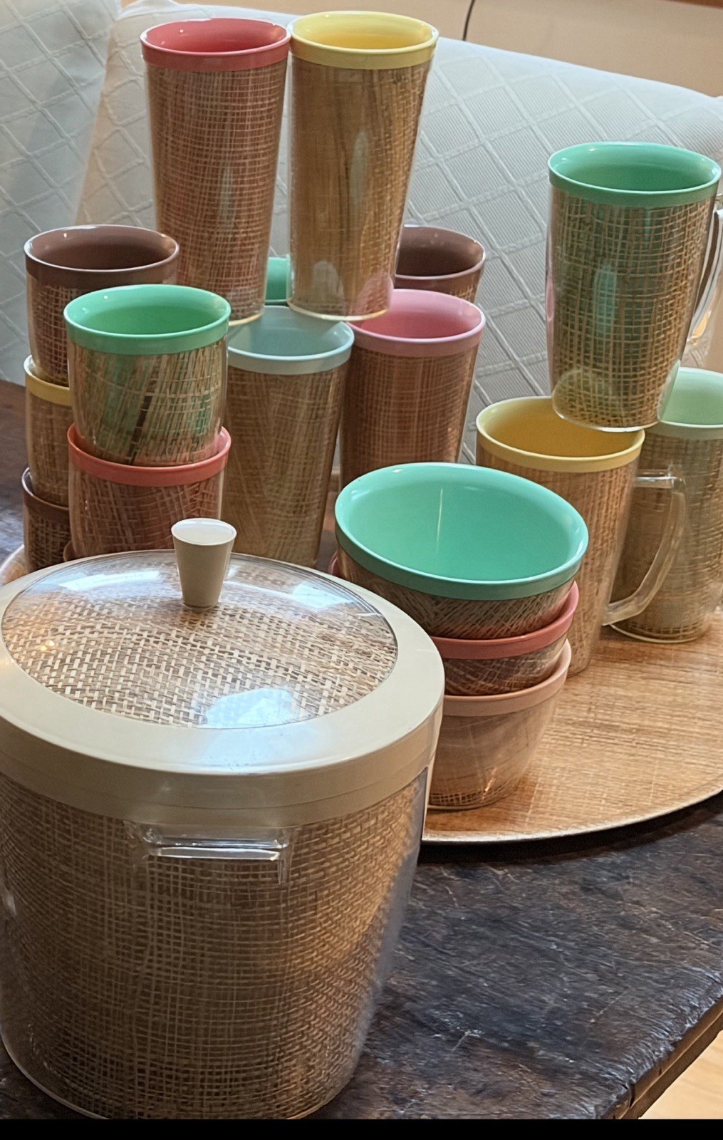 Vintage Straw Rafia Dishes - 40 pc set