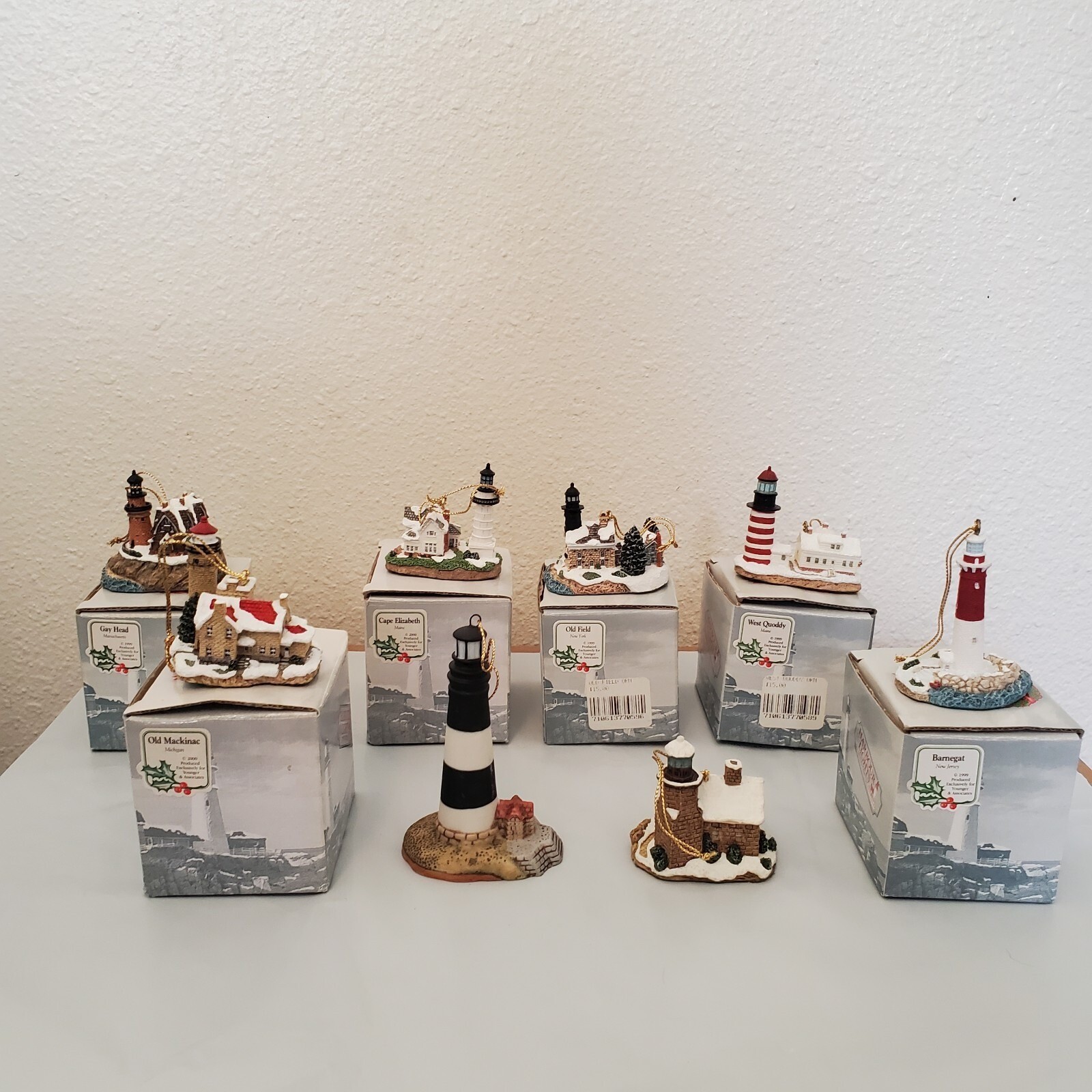 Lot of 7 Harbour Lights Lighthouse Ornaments Younger & Associates Vintage Boxed