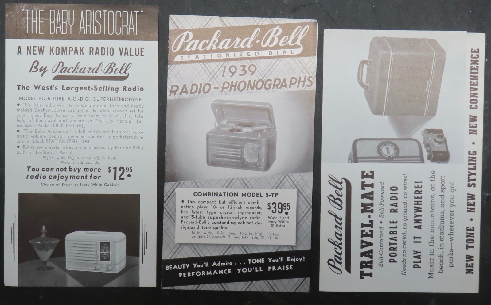 3 Original Vintage Packard-Bell Radio Brochures c.1946/47