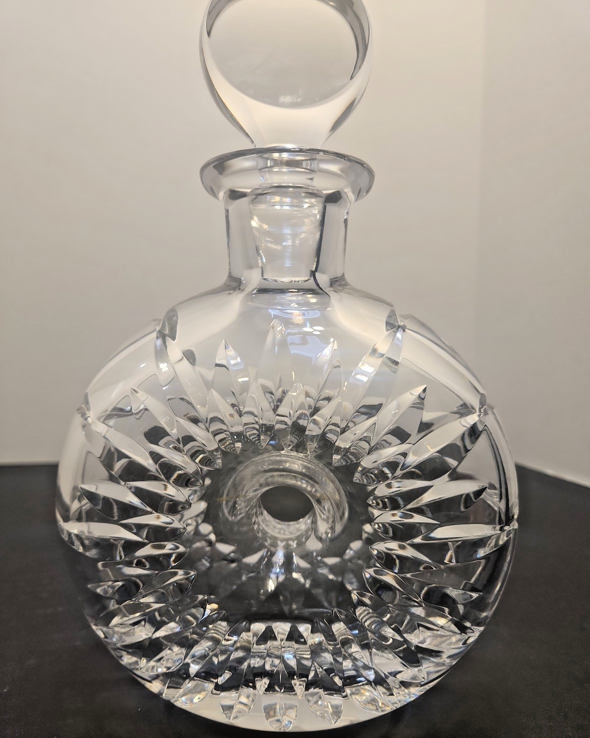 Atlantis Crystal Equinox Donut Decanter Round Wheel Pierced Center Portugal MCM