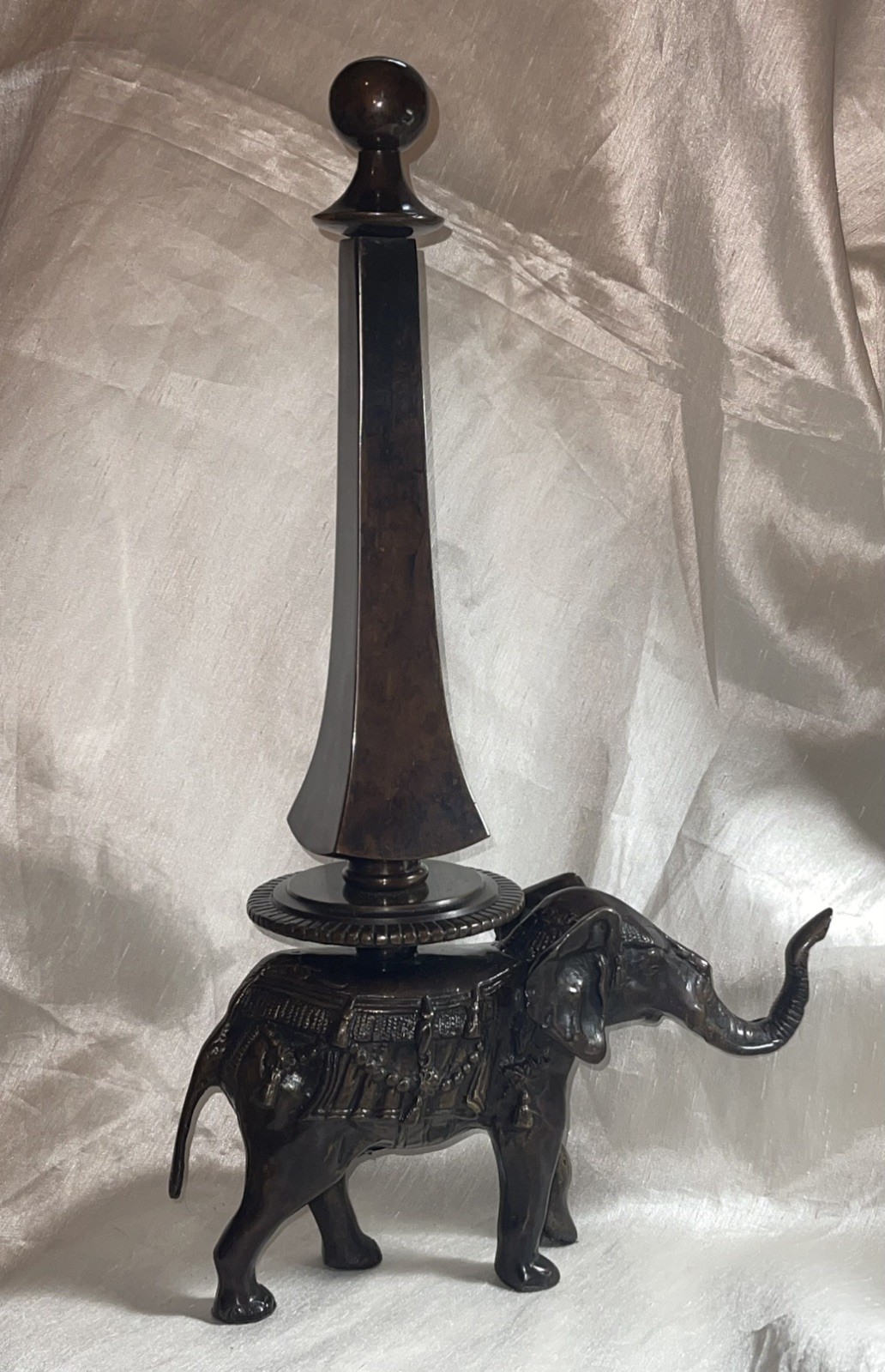 Vintage Bronze Elephant Obelisk Garniture Statue 17\