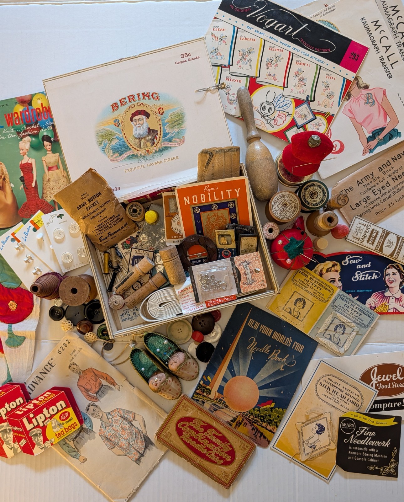 Vintage BIG Sewing Lot Needle Books Notions Buttons Wood Spools Egg Sock Vintage BIG Sewing Lot Needle Books Notions Buttons Wood Spools Egg Sock