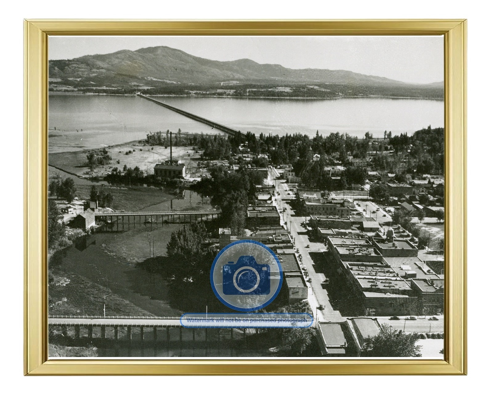 LAKE PEND OREILLE SANDPOINT IDAHO MAIN STREET 1940 8X10 GOLD FRAMED PHOTO
