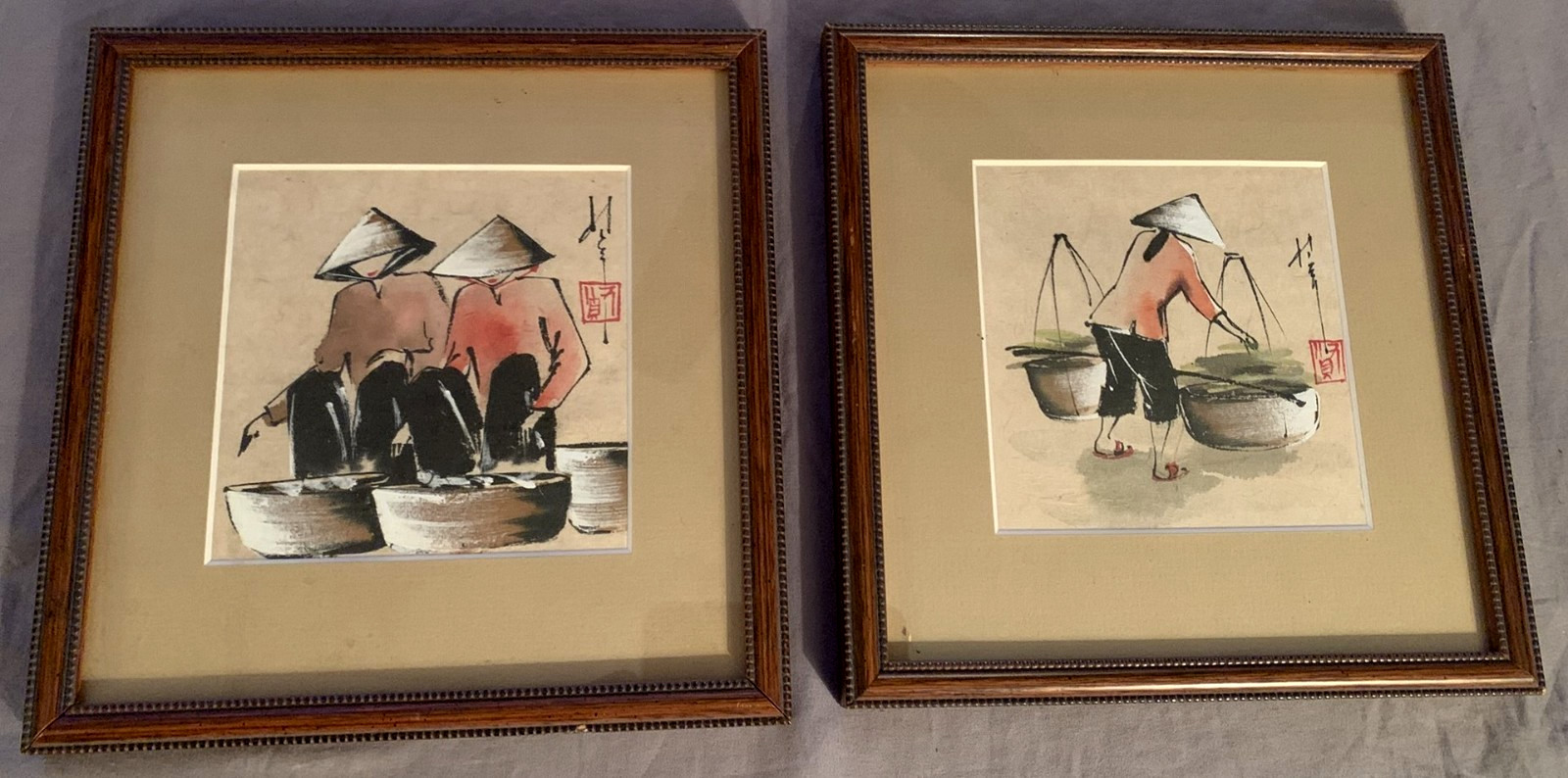 Nice Pair  Vintage  Asian Artwork  Signed & Stamped