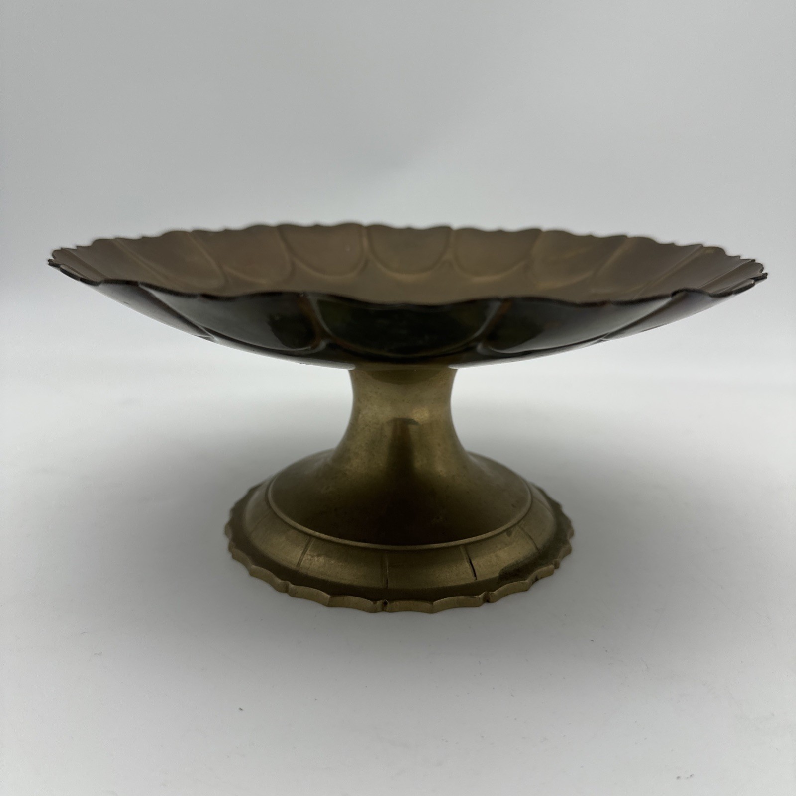 Vintage Antique Mottahedeh Brass Footed Candy Dish Decor Holder 4” Tall 8.5”Diam