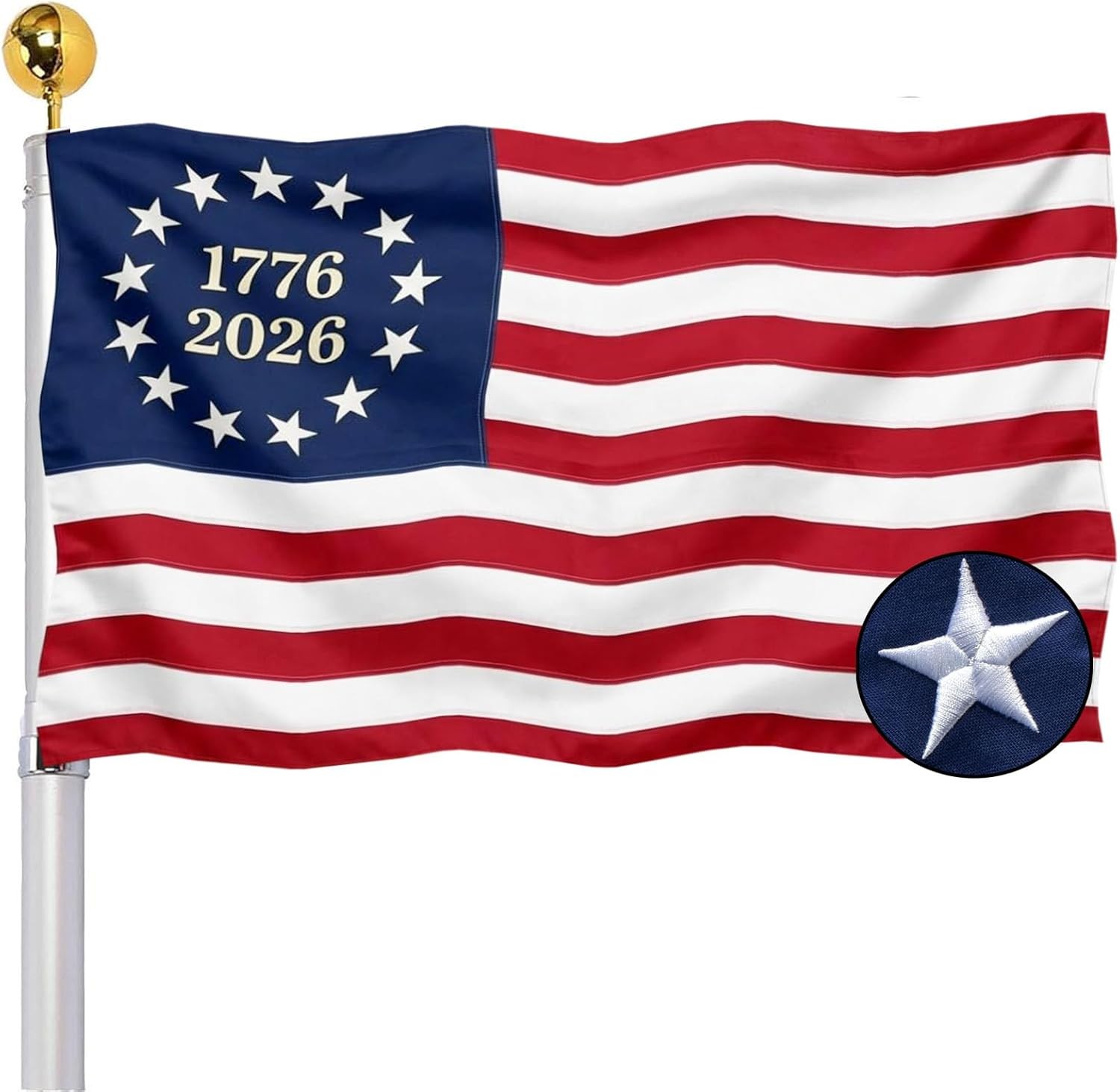 Embroidered 1776 250 Anniversary USA Flags 3X5 Outdoor- Betsy Ross American 2026 Embroidered 1776 250 Anniversary USA Flags 3X5 Outdoor- Betsy Ross American 2026