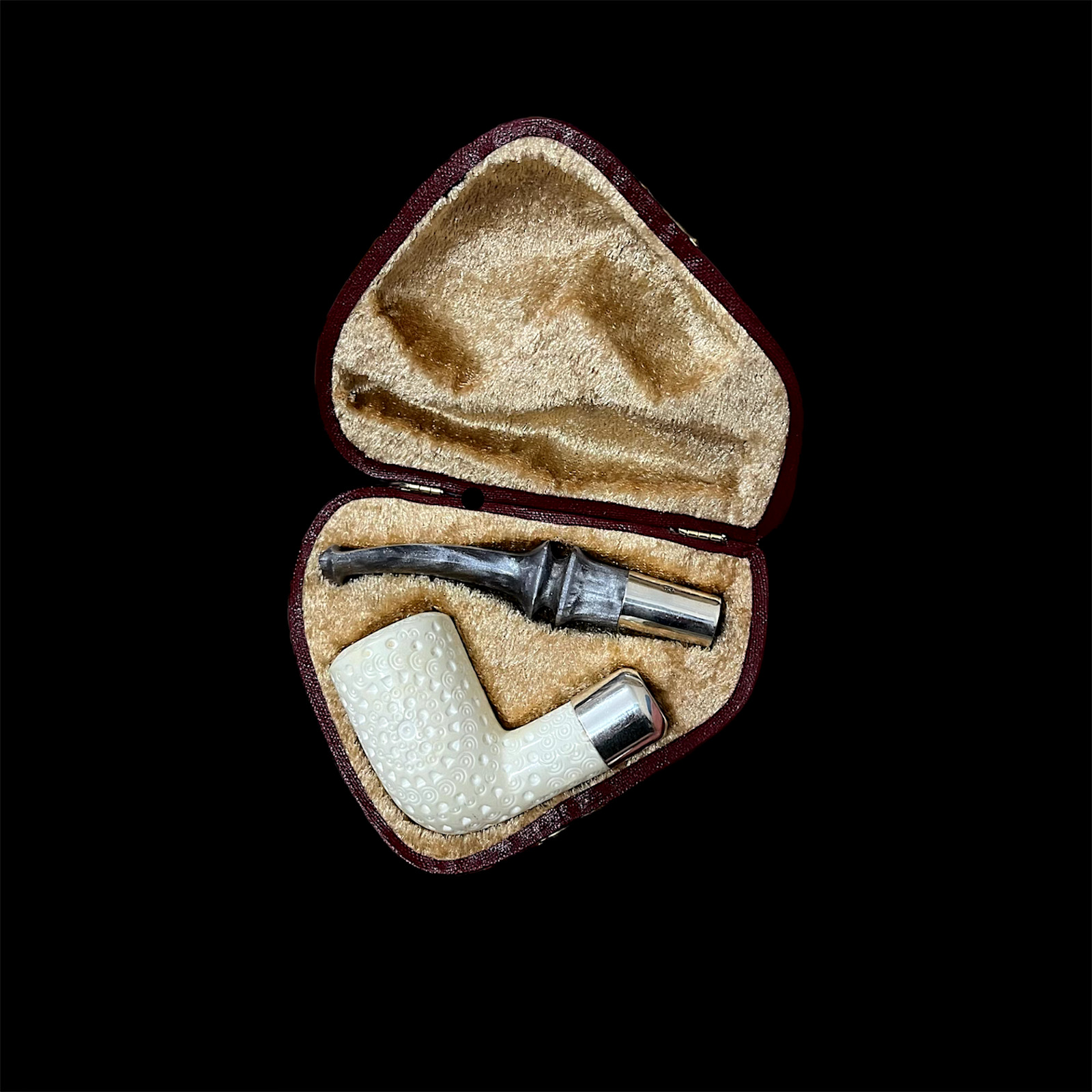 Block Meerschaum Pipe 925 silver unsmoked smoking tobacco pipe w case MD-334
