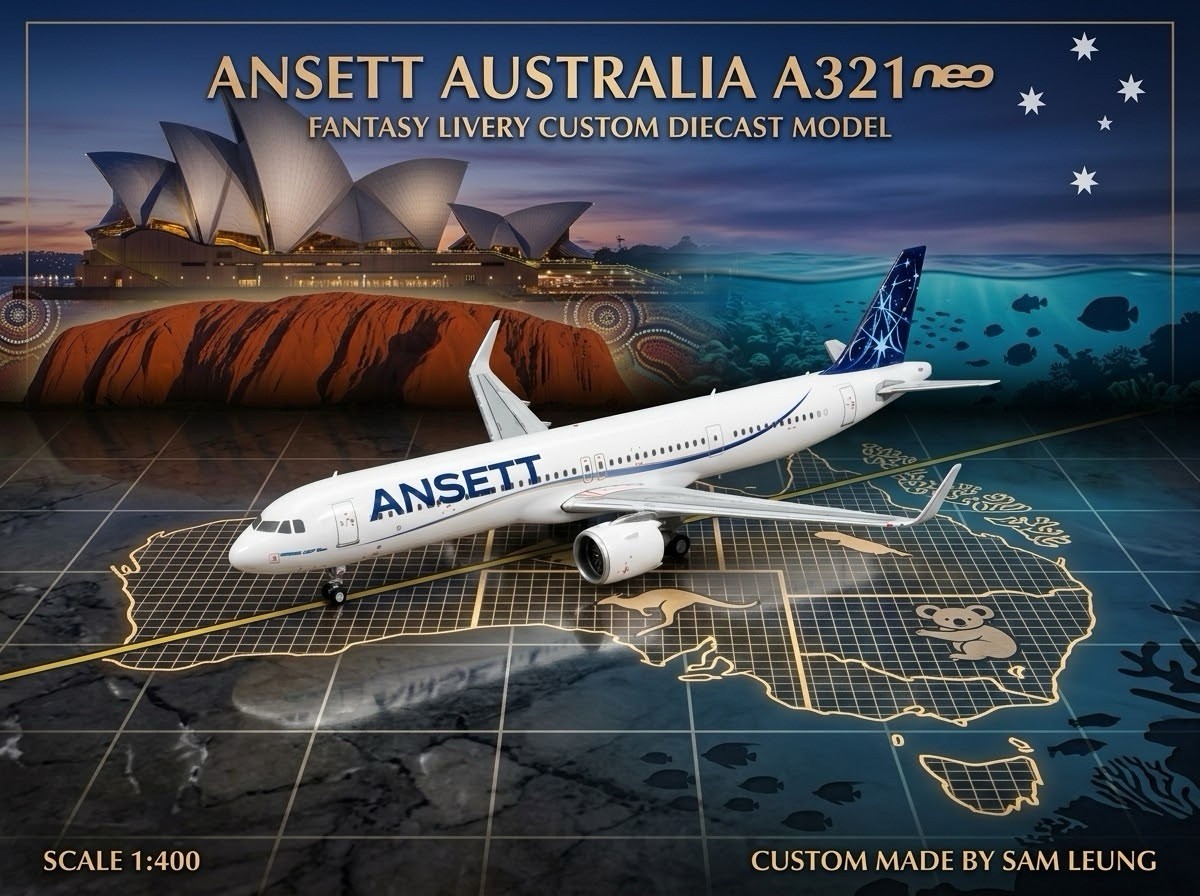 JC Wings 1:400 Ansett Australia A321 Neo Fantasy Airlines Custom Diecast Model
